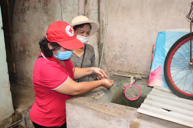 Kiểm tra phòng chống sốt xuất huyết trên địa bàn quận Hoàn Kiếm, Hà Nội. (Ảnh: VGP/Thiện Tâm)