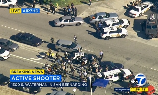 Hiện trường của vụ nổ s&uacute;ng ở San Bernardino, California. (ẢNh: ABC)