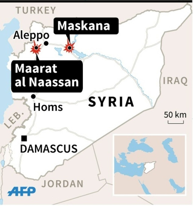 Nga kh&ocirc;ng k&iacute;ch tại khu vực&nbsp;Maarat al-Naasan. (Ảnh:AFP)