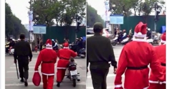 2 "ông già Noel" bị dừng xe vì không đội mũ bảo hiểm