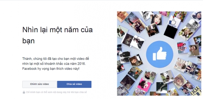C&ugrave;ng Facebook nh&igrave;n lại một năm 2016 của bạn.