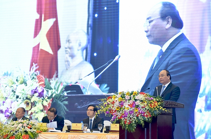 Thủ tướng Nguyễn Xu&acirc;n Ph&uacute;c ph&aacute;t biểu tại Đại hội&nbsp;đại biểu to&agrave;n quốc lần thứ III, nhiệm kỳ 2016-2021 của Hiệp hội Doanh nghiệp nhỏ v&agrave; vừa Việt Nam.&nbsp;