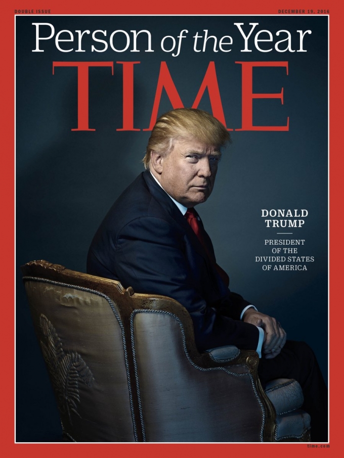 Donald Trump -Tổng thống của nước Mỹ bị chia rẽ l&agrave; trang b&igrave;a của Tạp ch&iacute; Time ng&agrave;y 7/12. (Ảnh: Time)