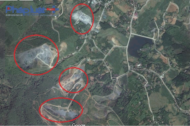 Tr&ecirc;n địa b&agrave;n tập trung rất nhiều mỏ khai th&aacute;c đ&aacute; (ảnh Google Maps).