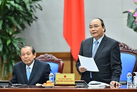 Thủ tướng Nguyễn Xu&acirc;n Ph&uacute;c ph&aacute;t biểu tại buổi l&agrave;m việc