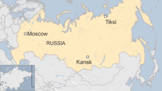 Vị tr&iacute; l&agrave;ng Tiksi v&agrave; Yakutia ở v&ugrave;ng Siberia, Nga. (Ảnh: BBC)