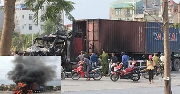 Hải Phòng: Xe container bốc cháy dữ dội giữa đường