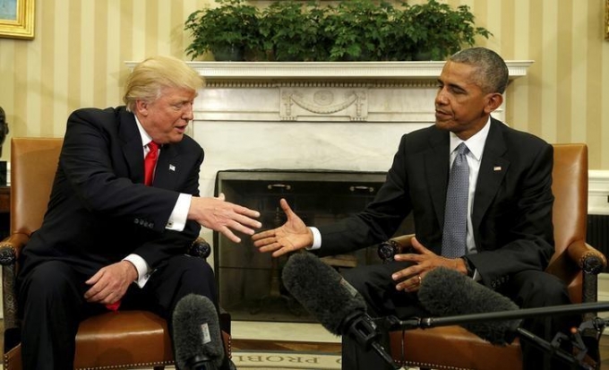 Tổng thống Barack Obama gặp mặt Tổng thống đắc cử Donald Trump h&ocirc;m 10/11 tại Nh&agrave; Trắng. (Ảnh: Reuters)