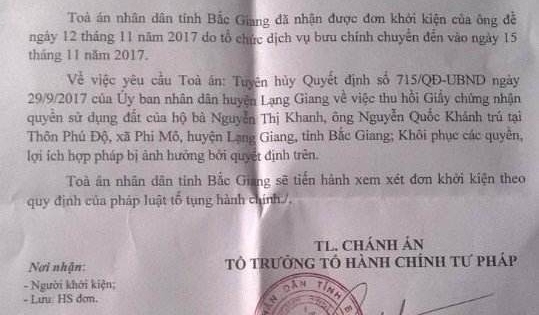 Bắc Giang: Hủy sổ đỏ của dân, UBND huyện Lạng Giang bị khởi kiện ra tòa
