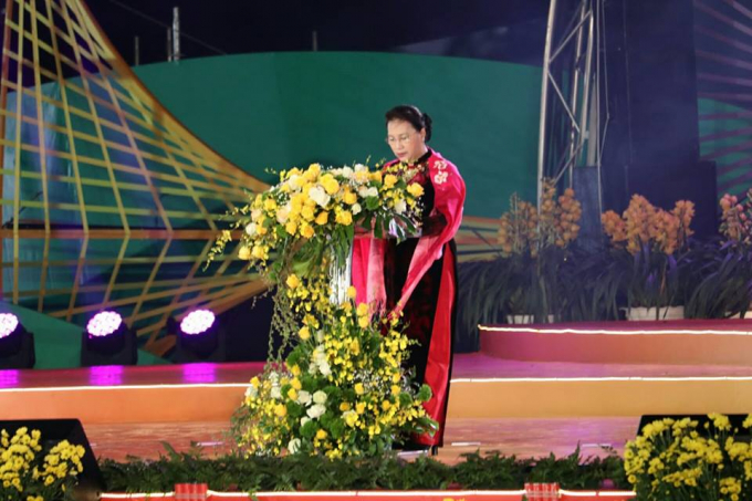 Chủ tịch Quốc hội - Nguyễn Thị Kim Ng&acirc;n ph&aacute;t biểu tại buổi khai mạc Festival hoa năm 2017.