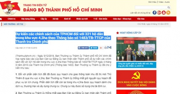 TP HCM thông báo dự kiến chính sách đền bù đối với hơn 320 hộ dân ở Thủ Thiêm