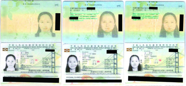 3 hộ chiếu Hong Kong của b&agrave; Mạnh V&atilde;n Chu (Ảnh: Apple Daily)