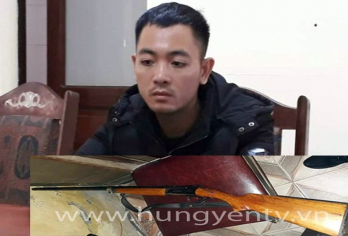 Nguyễn Văn Hưng v&agrave; khẩu s&uacute;ng đối tượng sử dụng bắn anh L tử vong.&nbsp;