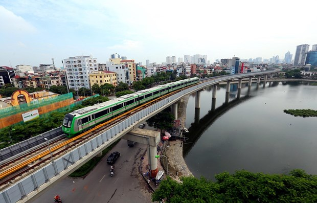 Đường sắt Cát Linh - Hà Đông vận hành sẽ giảm áp lực giao thông cho tuyến đường từ phía quận Hà Đông vào trung tâm Hà Nội. Ảnh: Huy Hùng/TTXVN
