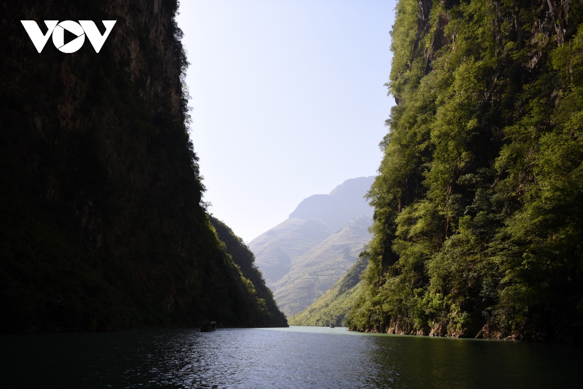 Hẻm vực sâu thăm thẳm với dòng sông Nho Quế như một dải lụa uốn lượn qua khe núi hẹp khiến bao du khách ngỡ ngàng trước vẻ đẹp thần bí mà thiên nhiên đã ban tặng cho mảnh đất này.