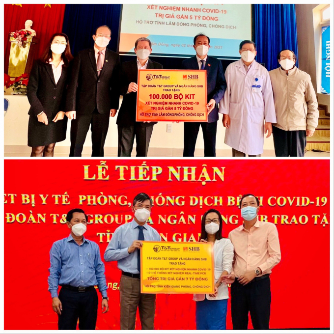 Đại diện Tập đoàn T&amp;amp;T Group và Ngân hàng SHB trao tặng trang thiết bị vật tư y tế hỗ trợ công tác phòng, chống dịch COVID-19 cho tỉnh Lầm Đồng và Kiên Giang.