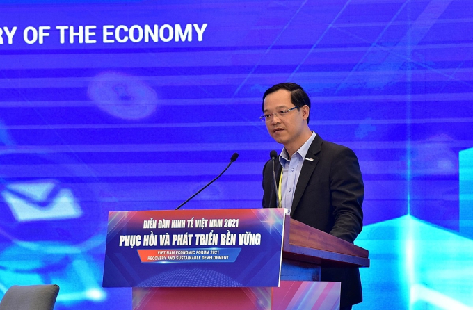 Ông Trương Anh Dũng, Tổng Cục trưởng Tổng Cục Giáo dục nghề nghiệp, Bộ Lao động Thương binh và Xã hội phát biểu tại Diễn đàn Kinh tế Việt Nam 2021- Phục hồi và phát triển bền vững (Nguồn: Như Yến/tạp Chí Điện tử Kinh doanh)