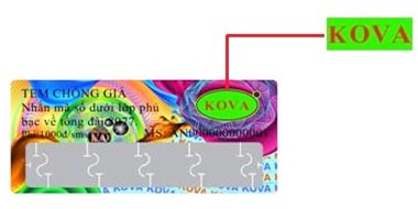 Quý khách hàng có thể dễ dàng nhìn thấy logo chuẩn của KOVA ở góc phải của con tem.