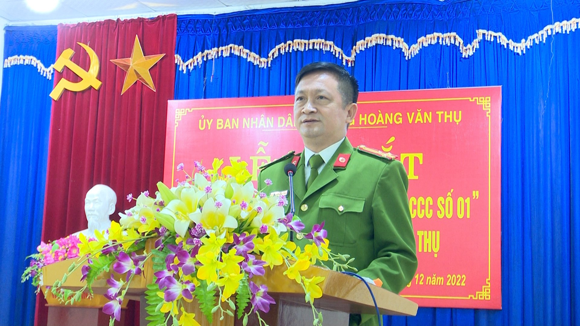 Thượng tá Nguyễn Anh Đức, Phó Trưởng Công an Thành phố Thái Nguyên phát biểu tại buổi ra mắt.