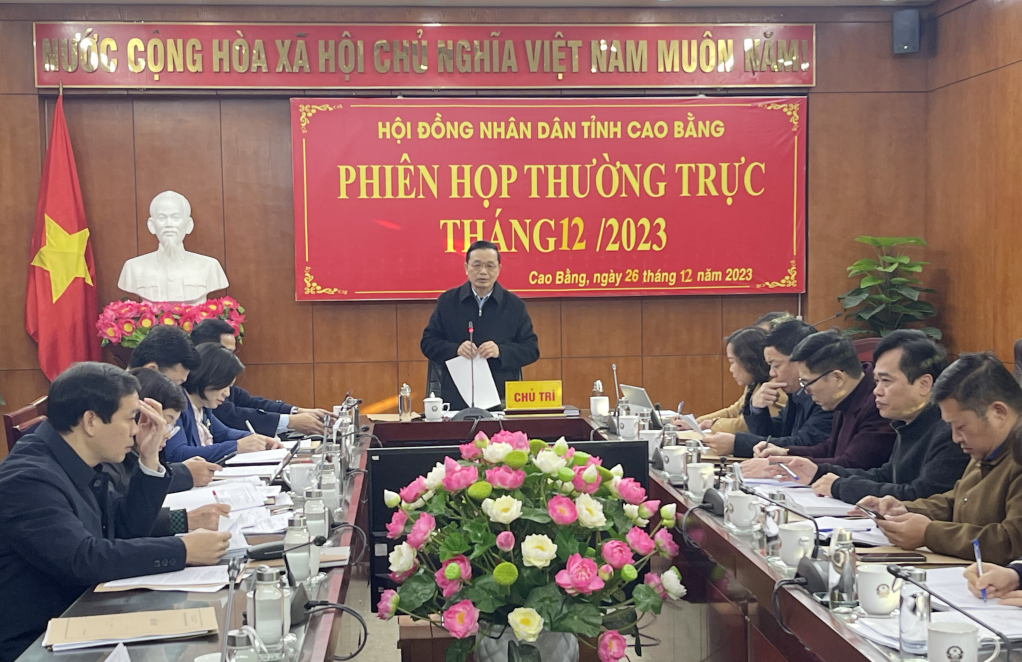 Phó Bí thư Thường trực Tỉnh ủy, Chủ tịch HĐND tỉnh Triệu Đình Lê phát biểu tại phiên họp.